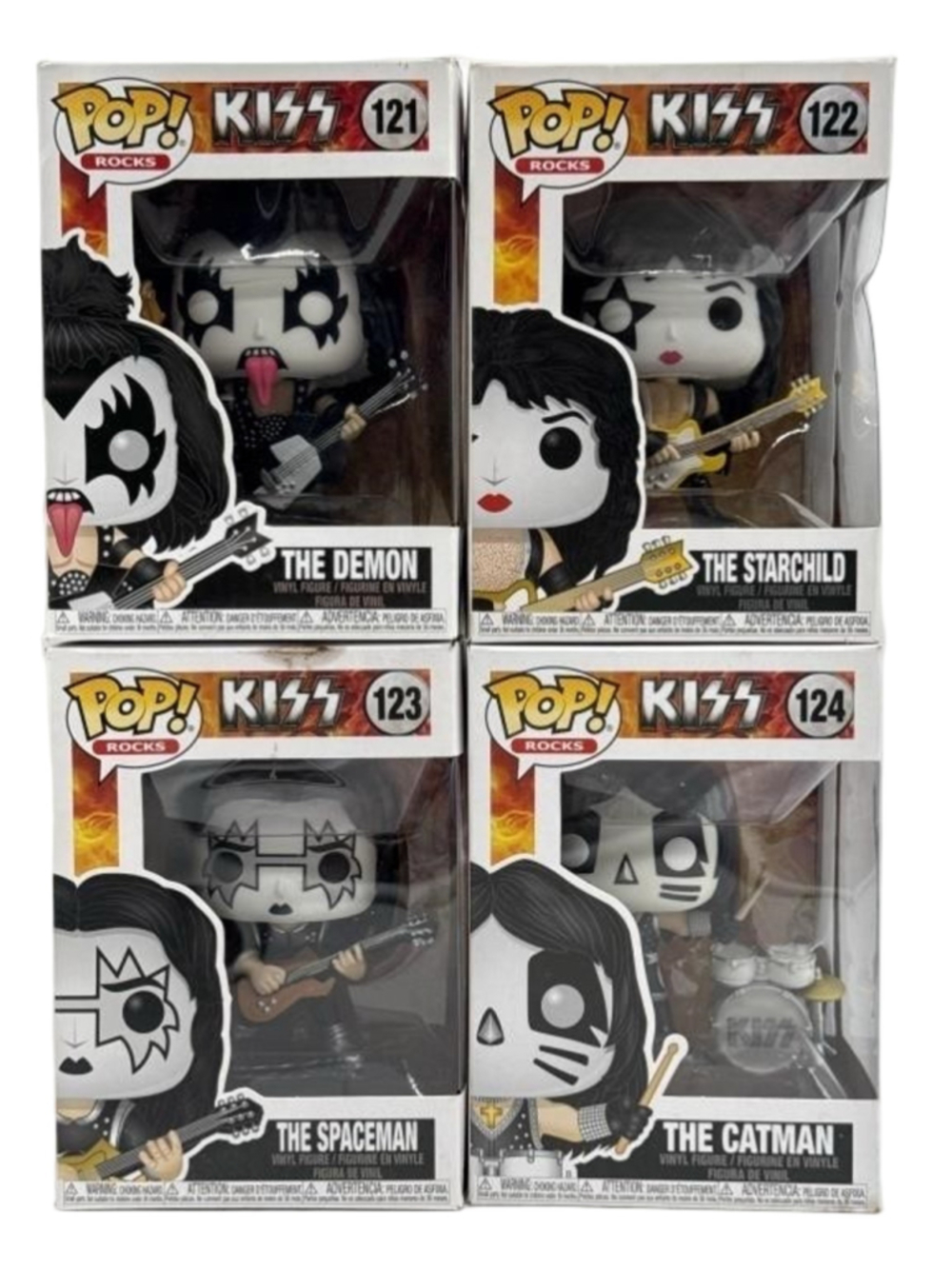 Funko Pop Rocks KISS Action Figure Complete Set 121-124 Black White One Size